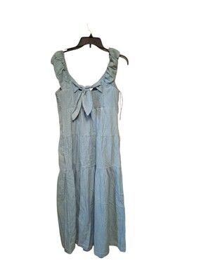 Old Navy Denim Tiered Cap Sleeve Fit Flare All Day MIDI DRESS Ladies Medium NWT